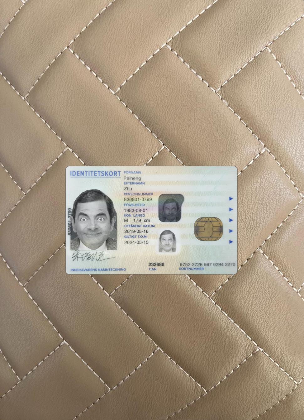 Printable Sweden ID card 2019 present photolook sample